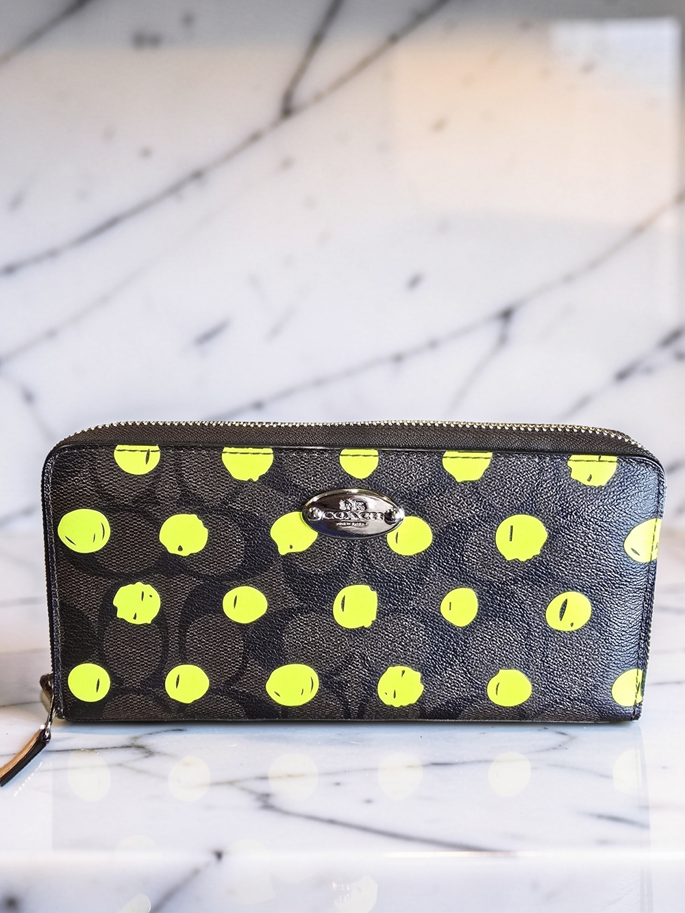 COACH Neon Polka Dot Accordion Zip Wallet